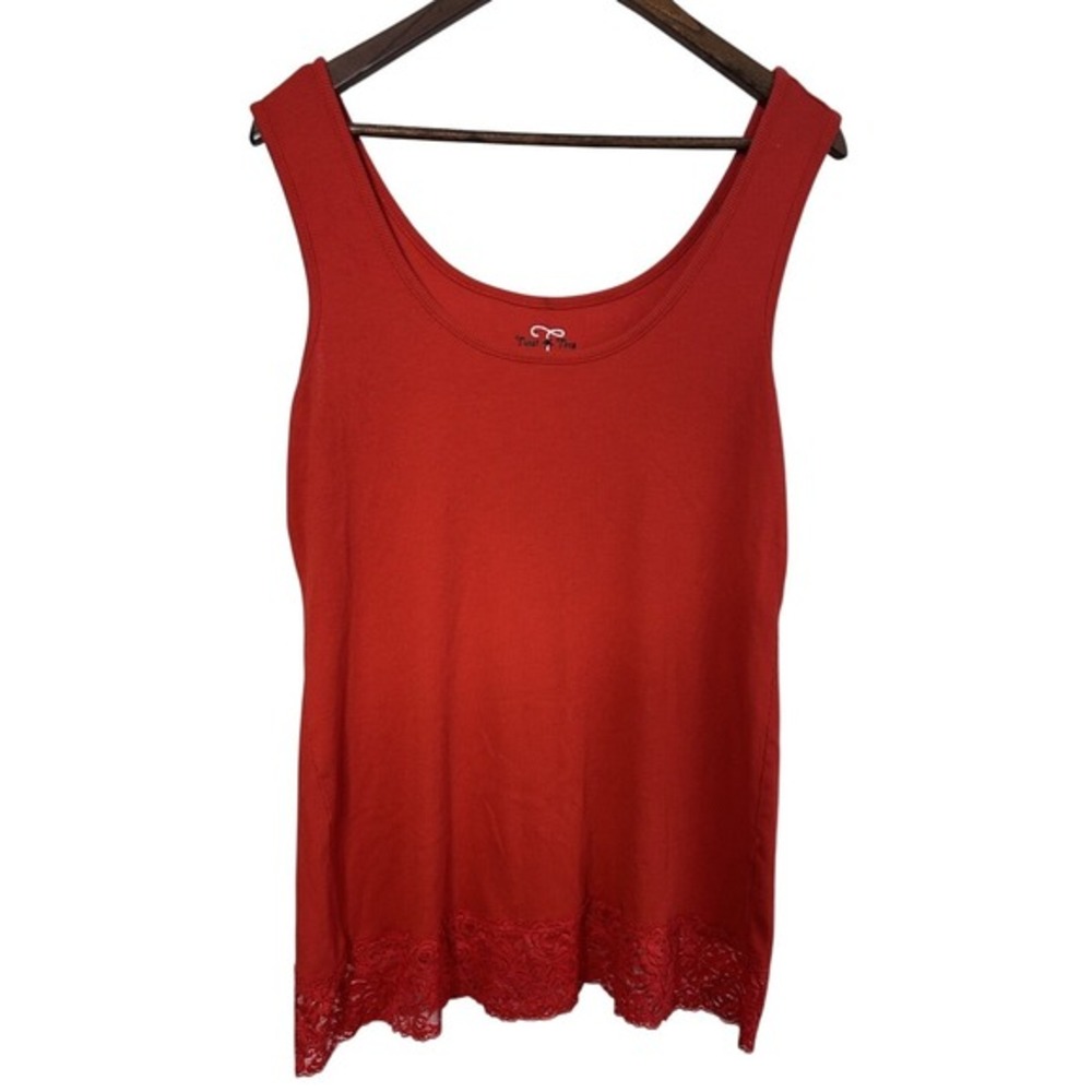 Twist Tees Women Size 3X Lace Floral Hem Red Tank Top Summer Relaxed‎ Fit